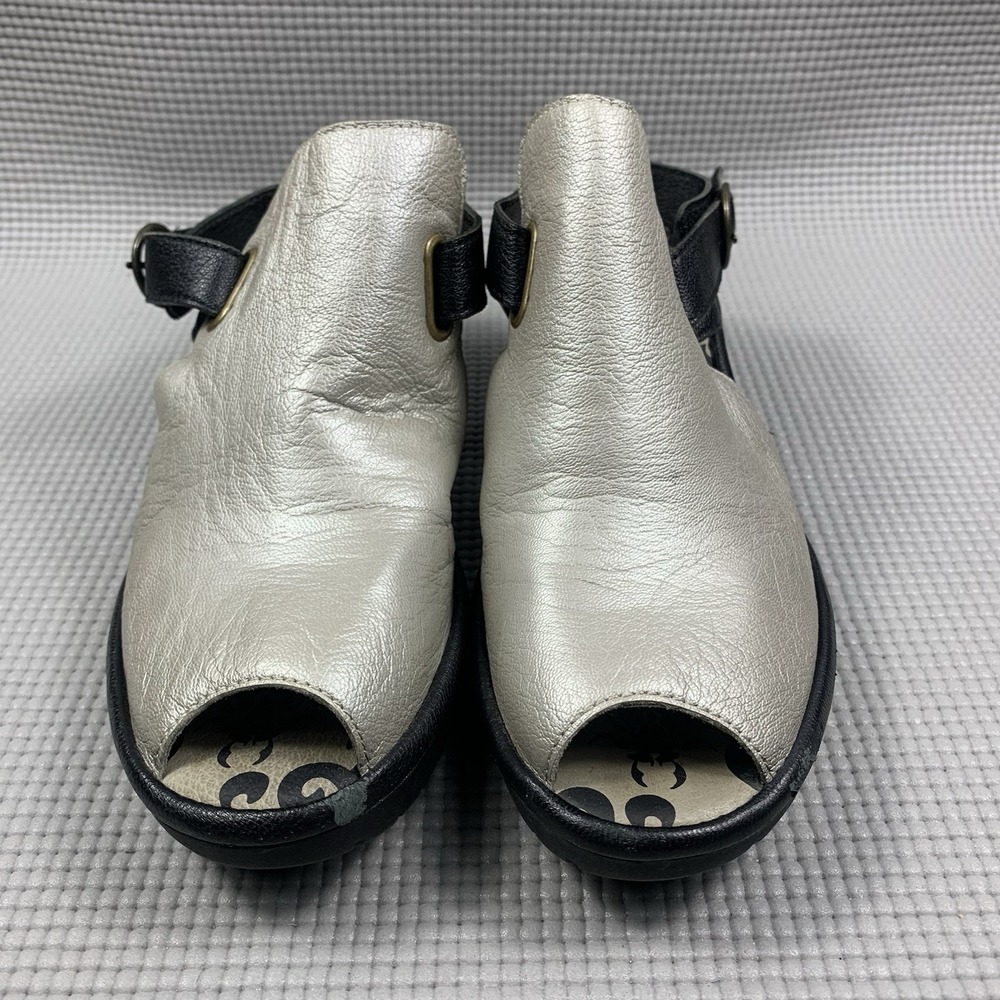 Fly London WENA 137FLY Leather Slingback Sandals Silver Black EU‎ 37 US 6.5-7